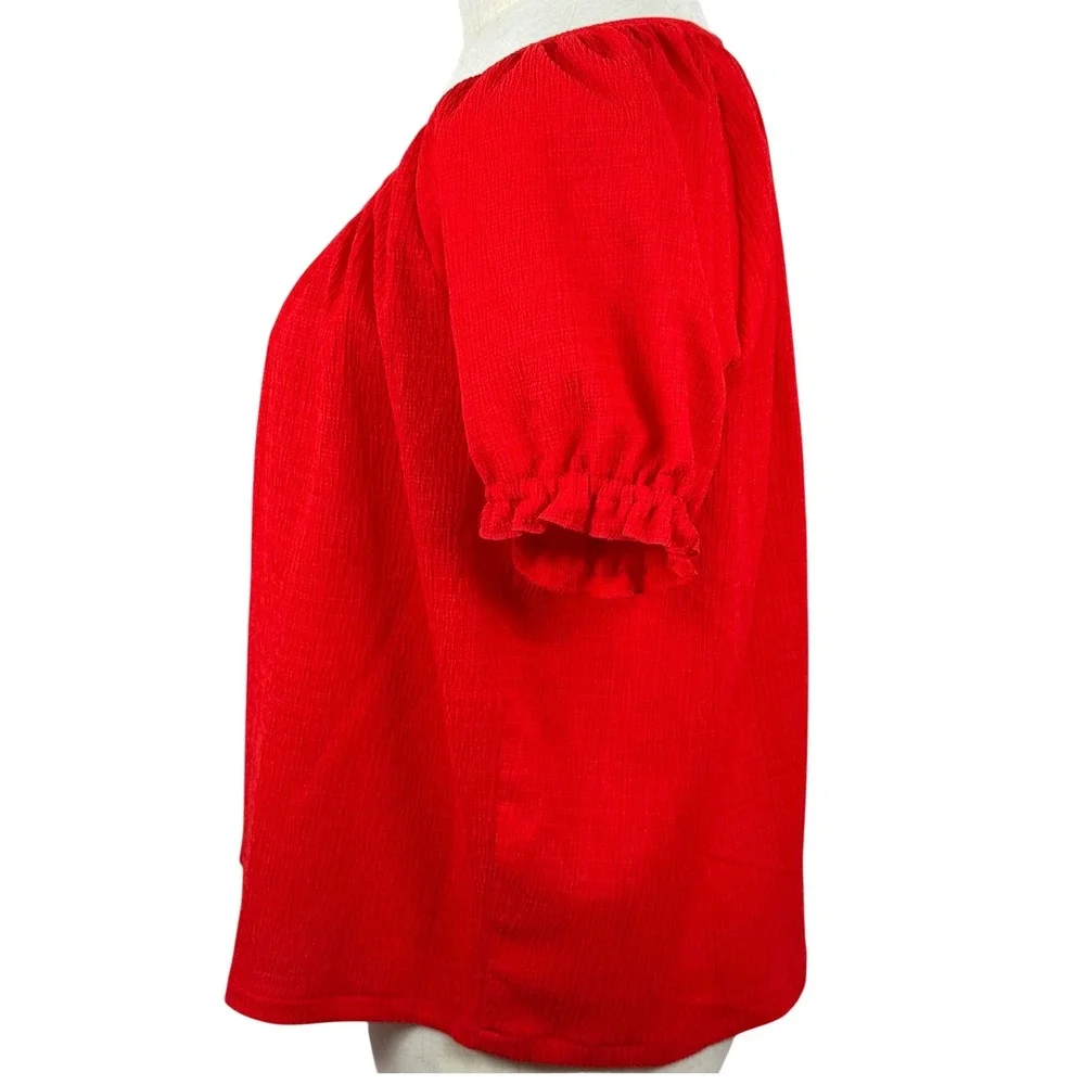 Madewell Women S Blouse Red Texture Thread Puff Sleeve Peasant Boho‎ Top Summer